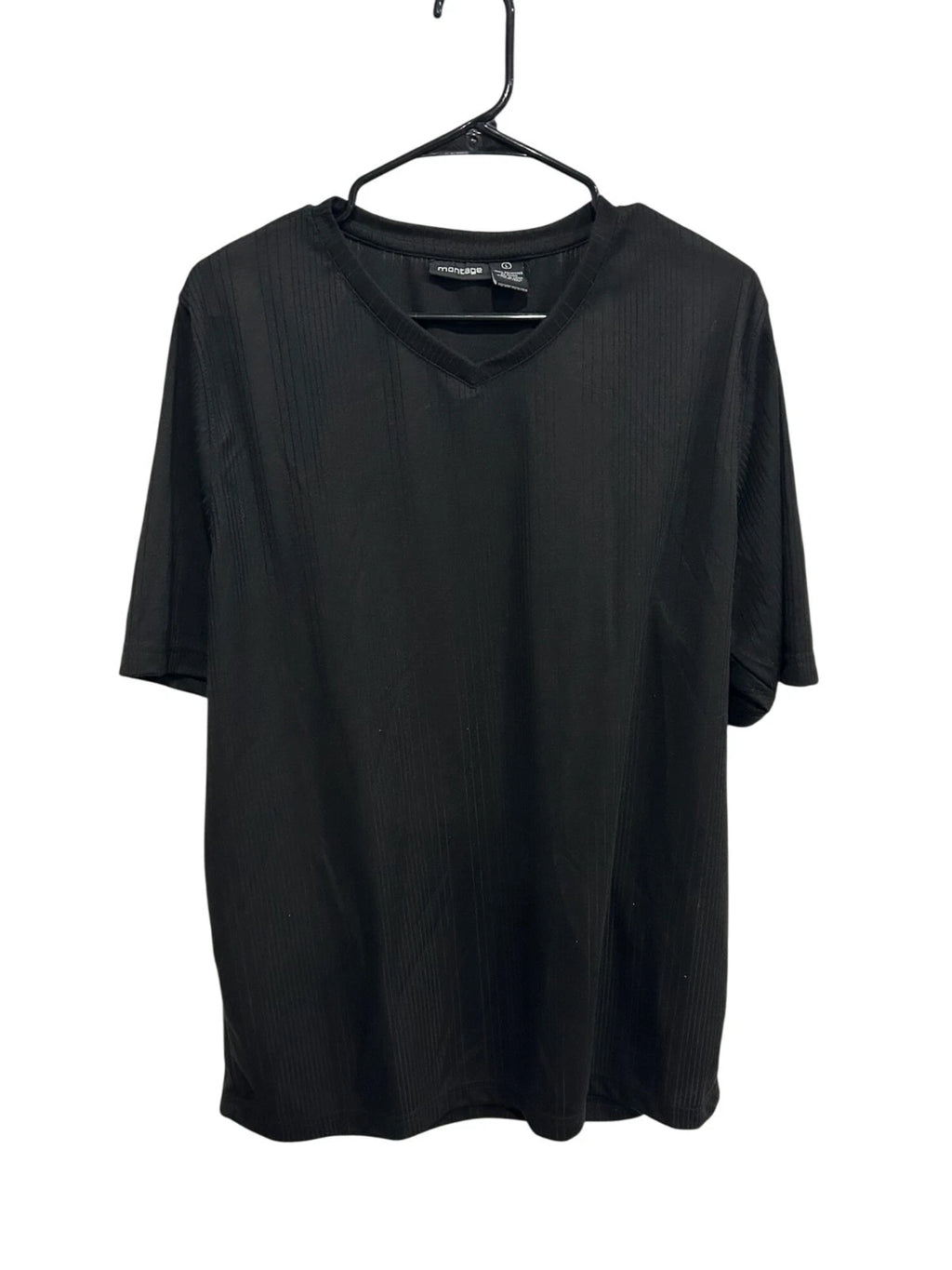Montage V-Neck Short Sleeve T-Shirt Black Sz Large Polyester Basic Casual Wear