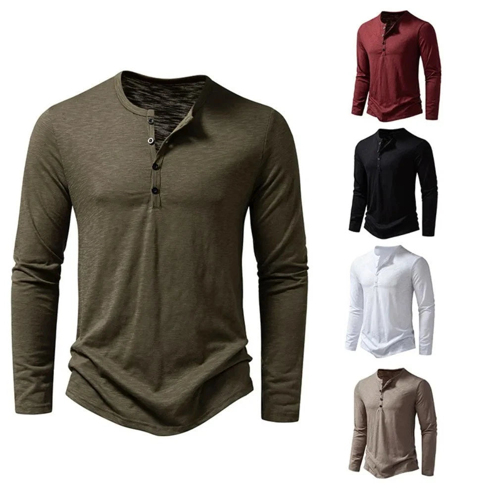 Camisa De Manga Larga Moda Lujo Camiseta Elegante Algodón Cuello V Para Hombres