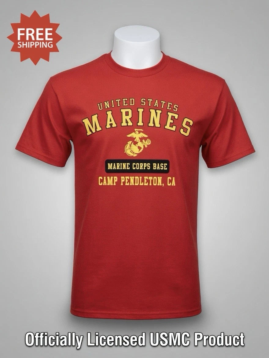 UNITED STATES MARINE CORPS “USMC  BASE CAMP PENDLETON, CA”- Red T-Shirt - Sz XL