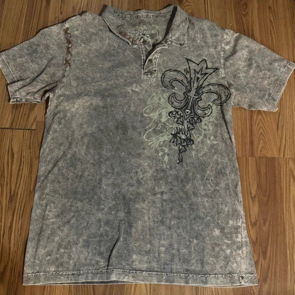 Oceanic Men's Acid Wash Gray Y2k Graphic Shirt S/XXL Studded Y2k Grunge Goth