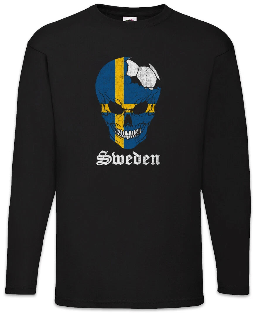 Sweden Football Skull I Men's Long Sleeve T-Shirt Swedish Soccer Flag World