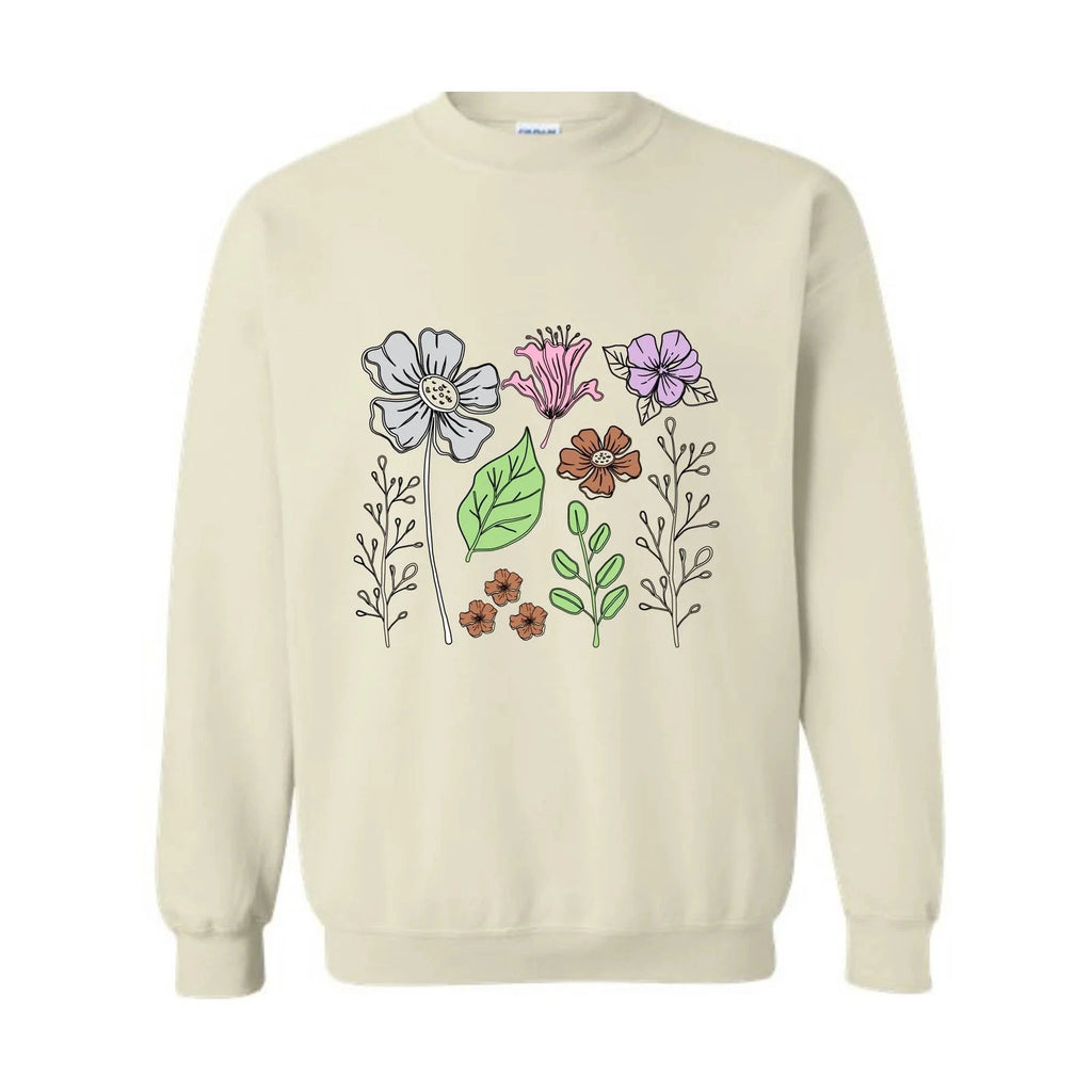Boho Flower Sweatshirt Flowers Lovers Sweater Women Floral Minimalist Sweater Fl