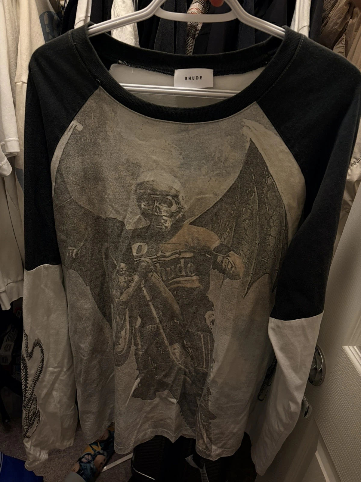 Rhude Raglan Long Sleeve T Shirt W/ Set In Sleeves
