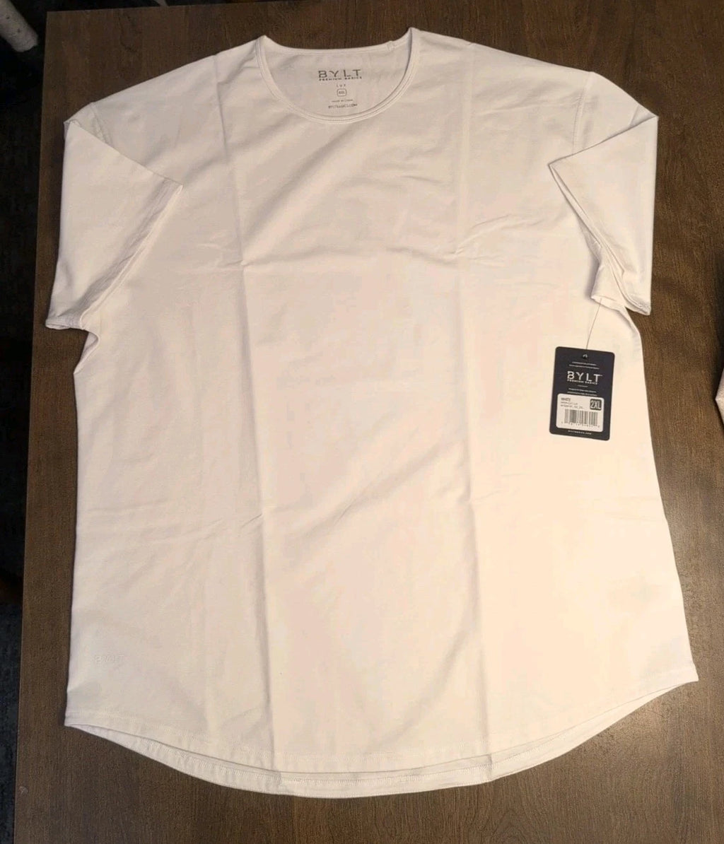 New BYLT Shirt Mens Xxl White Premium Basics Drop Cut Lux Performance Gym Gronk