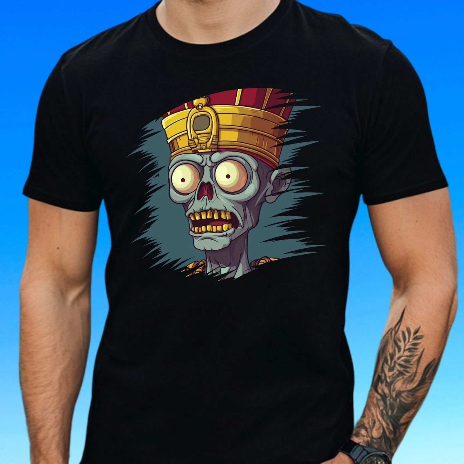 Mens Zombie Pharaoh Motif Cotton T-Shirt Size XS to 5XL