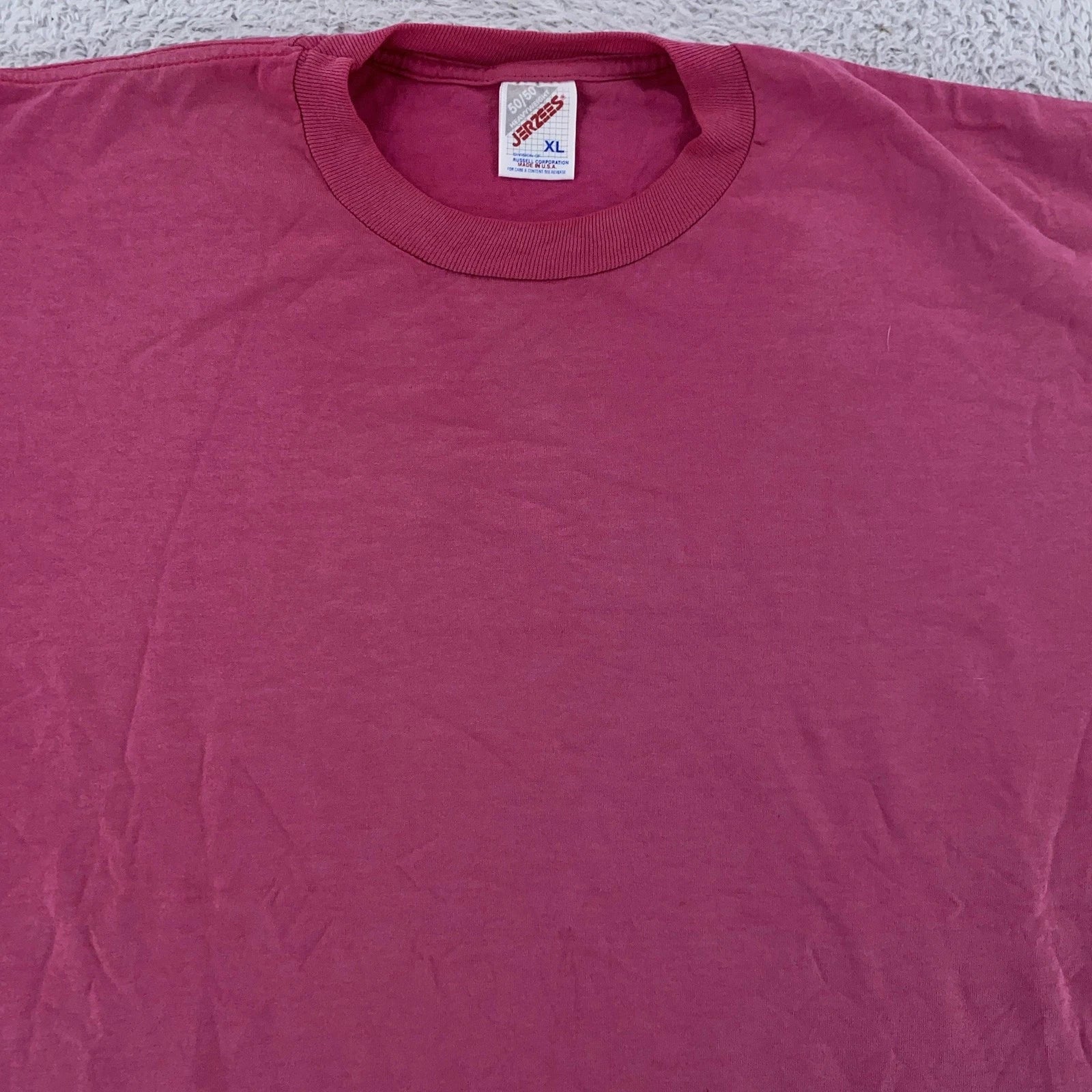 Vintage 90s Blank Pink Jerzees Shirt Mens L/XL Heavyweight 50/50 Crewneck Tee