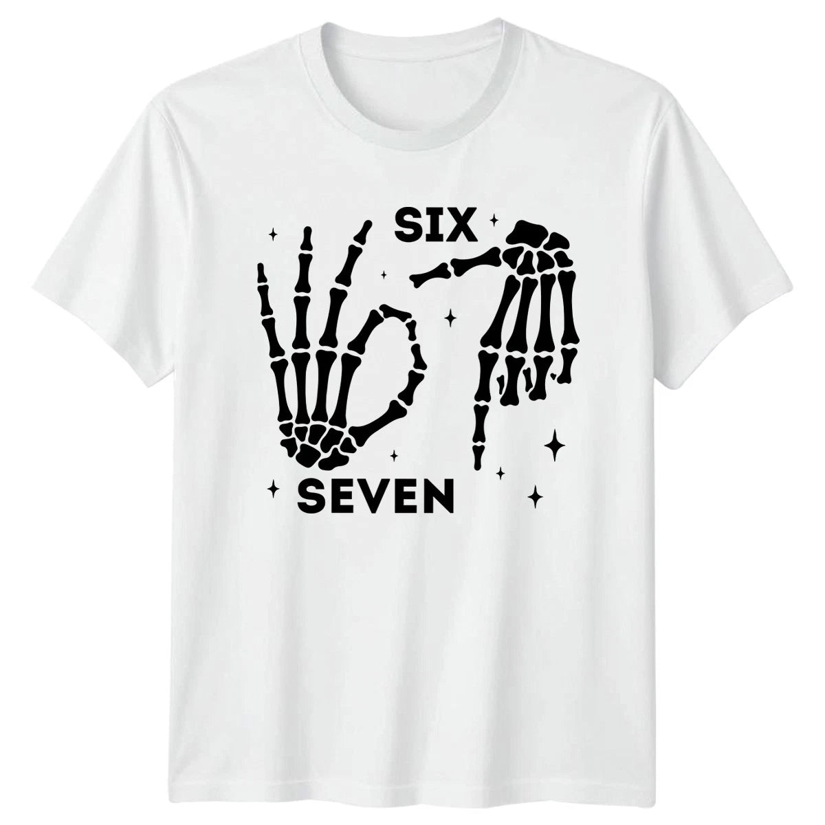 Six Seven Skeleton Hands Halloween Mens Womens Graphic Tee Unisex Spooky