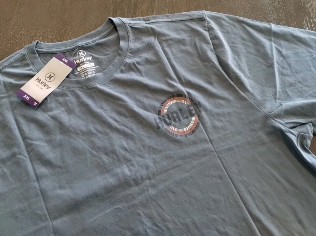 Hurley Ultra Soft Tagless 2-Sided Graphic T Shirt (Men's XXL) Slate Blue Tee NEW