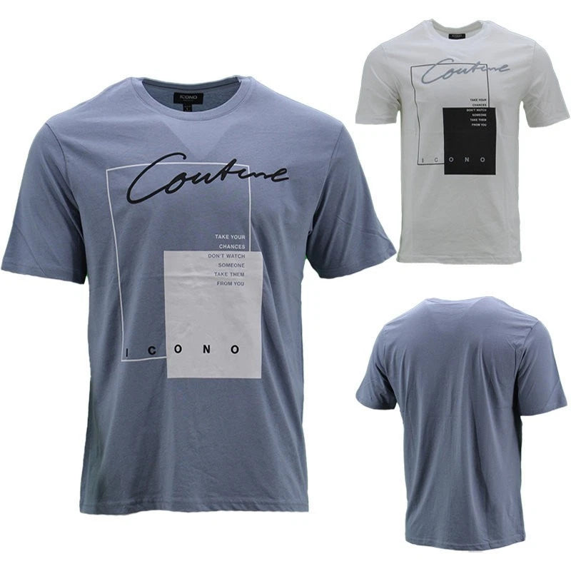 ICONO Mens Printed T Shirts Regular Fit Short Sleeve Crew Neck Summer Cotton Tee