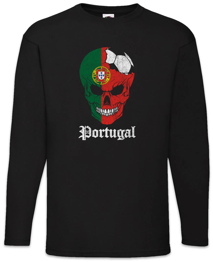 Portugal Football Skull I Men Long Sleeve T-Shirt portoguese Soccer Flag