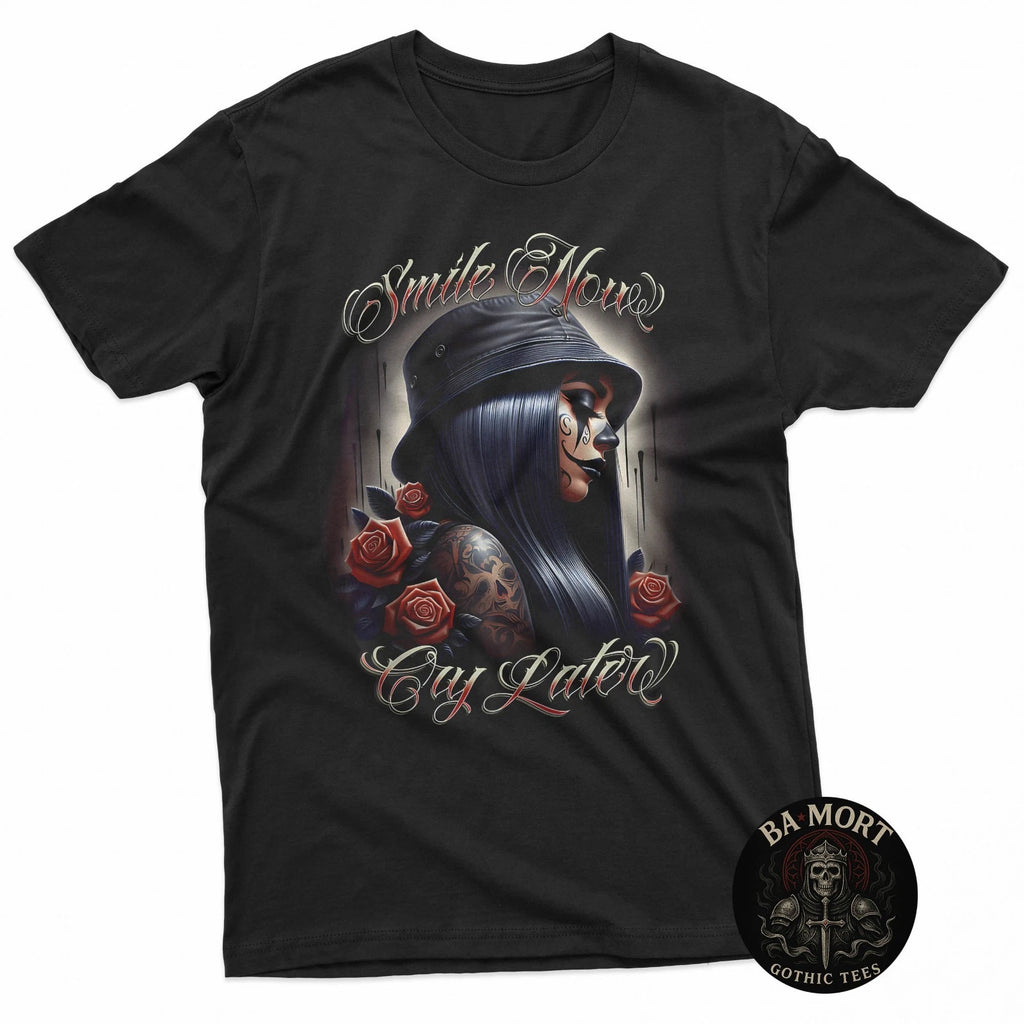 Smile Now Cry Later Chicana Payasa Tattoo Chicano Artwork T-Shirt
