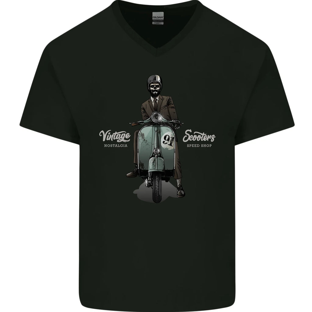 Vintage Scooters Nostalgia Speed Shop Mens V-Neck Cotton T-Shirt