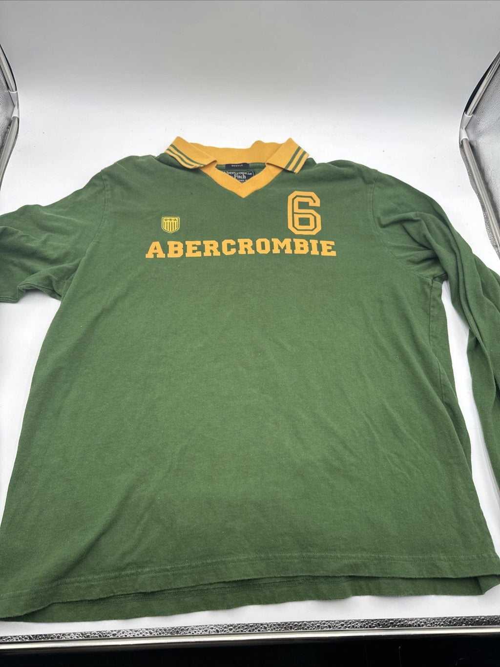 MENS XL VTG Abercrombie & Fitch Preppy Collared Soccer Style Jersey Muscle Shirt