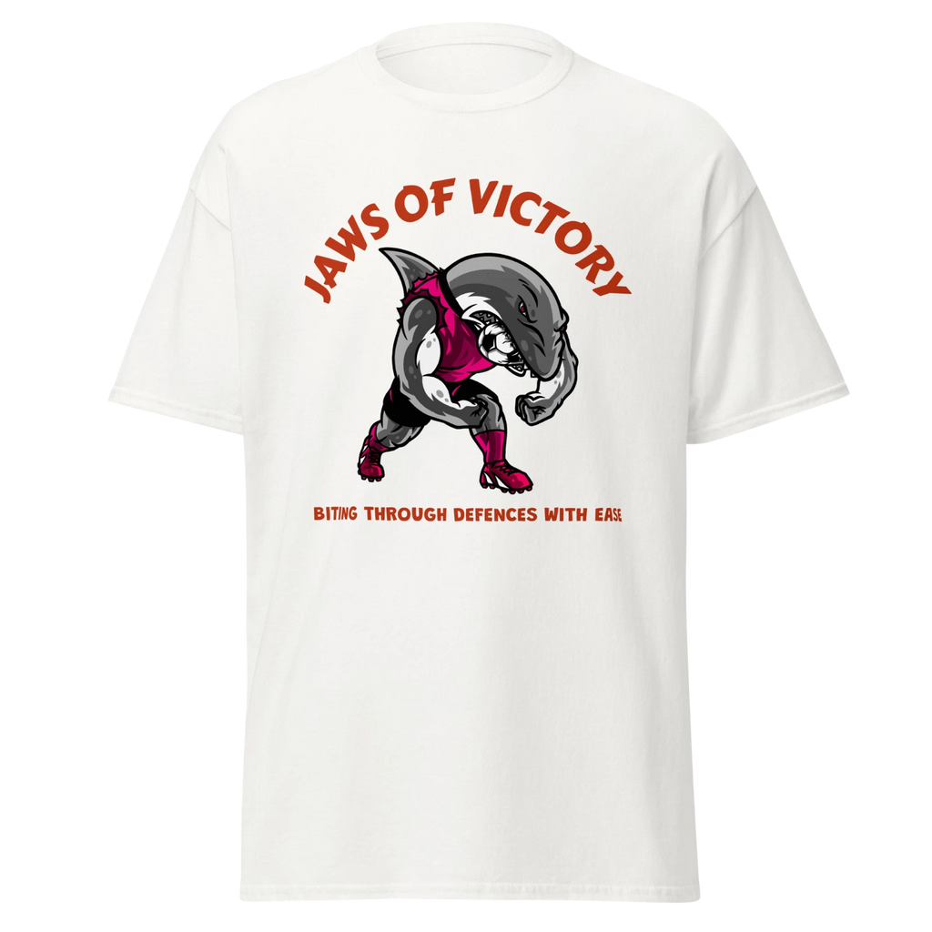 Jaws Of Victory Mens Classic T Shirt Shark Biting Soccer Ball Graphic Cotton Tee