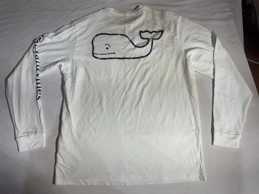 Vineyard Vines White w/ navy blue Whale Long Sleeve T-Shirt  Mens sz M
