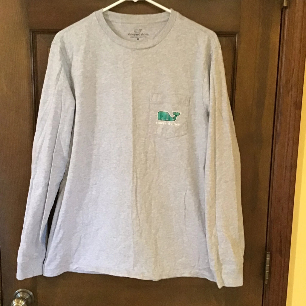Vineyard Vines FOOTBALL Grey Long Sleeve Hooded T-Shirt  Mens sz M Green White
