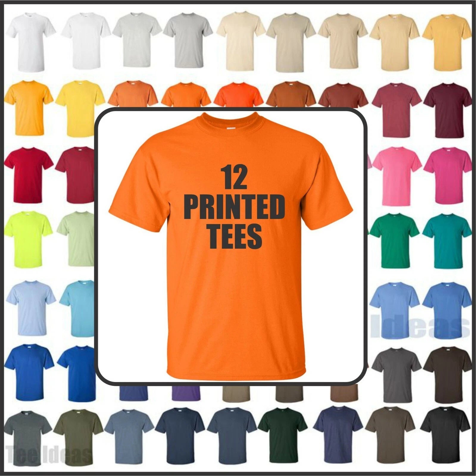 12 PRINTED 100 % COTTON TEES- FRONT & BACK PRINT - ONE COLOR