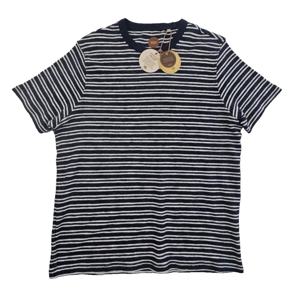 Common People T-Shirt Men's L Navy Striped NWT Short Sleeve NEW Super Soft Crew