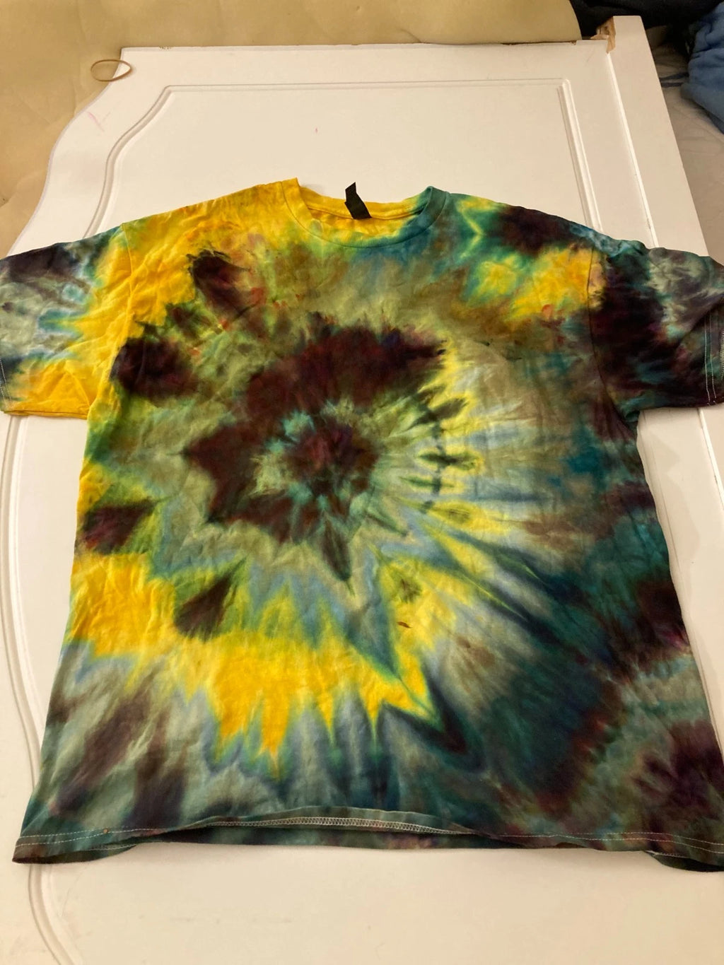 Handmade Ice Tie Dye T-Shirt Large Mens Womens Cotton 'Sunflower' XL beautiful.