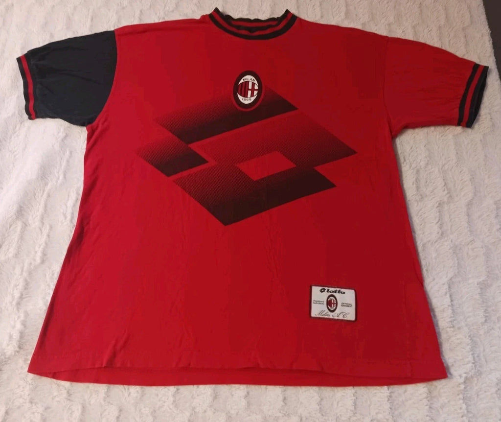 Vintage Lotto AC Milan Logo Football Soccer Graphic Red T-Shirt Men's XL Cotton