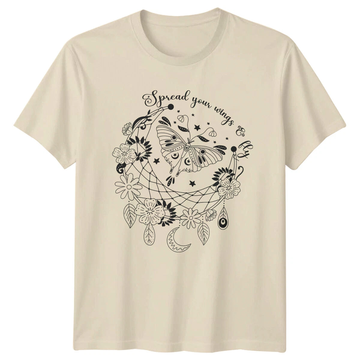 Boho Spread Your Wings & Fly T-Shirt Magic Celestial Moon Butterfly