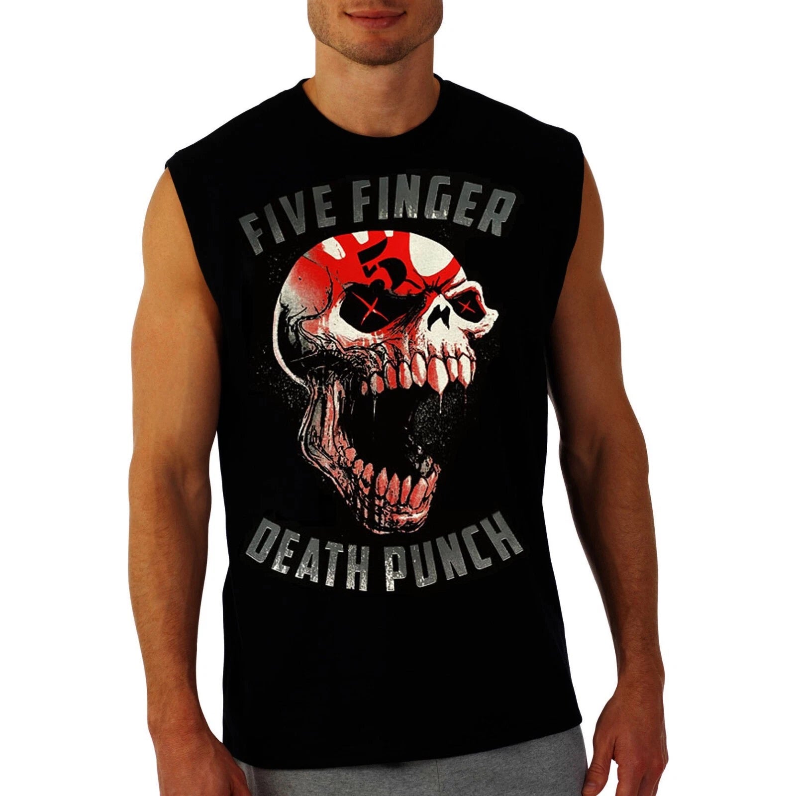 FIVE FINGER DEATH PUNCH SKULL PUNK ROCK BAND BLACK MUSCLE SHIRT