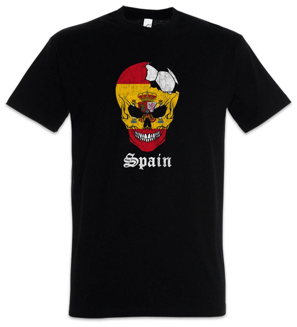 Spain Football Skull I T-Shirt spanish Soccer Flag Banner World Championship