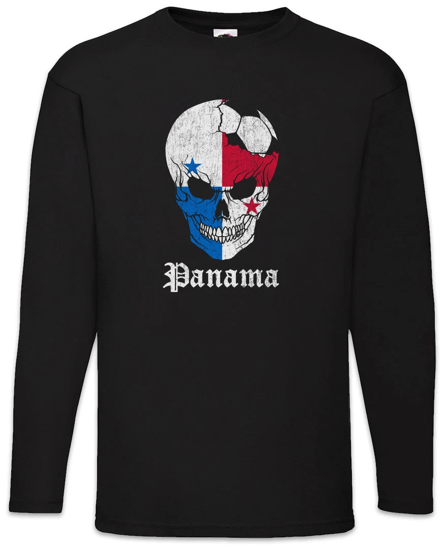 Panama Football Skull I Men Long Sleeve T-Shirt panamanian Soccer Flag