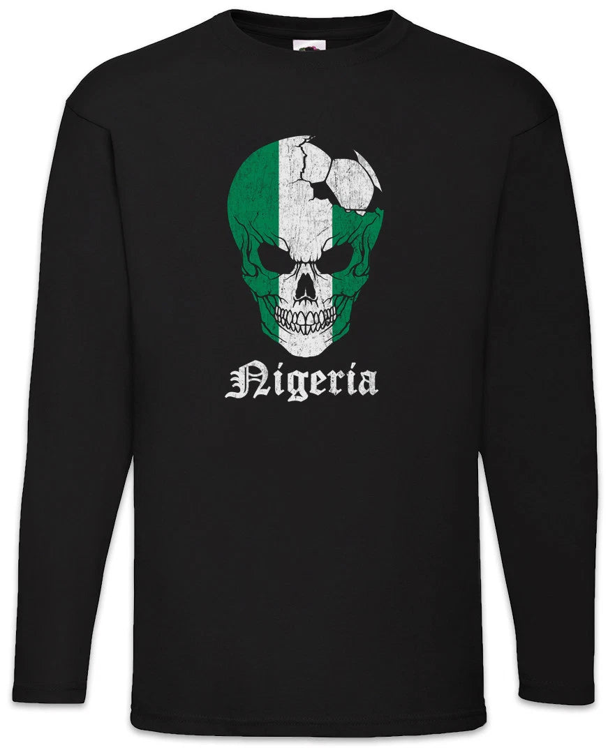 Nigeria Football Skull I Men Long Sleeve T-Shirt nigerian Soccer Flag World