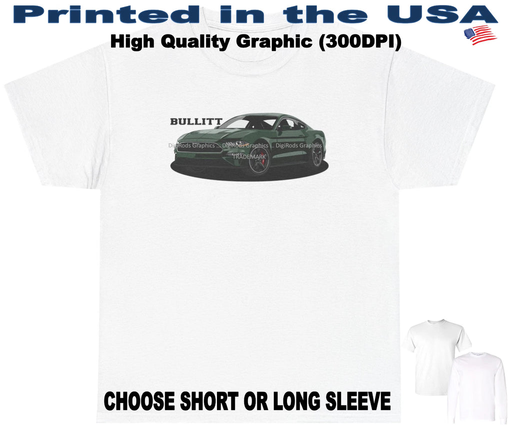 DigiRods Ford Bullitt Edition Mustang GT 2019 Model Cartoon Car White T Shirt