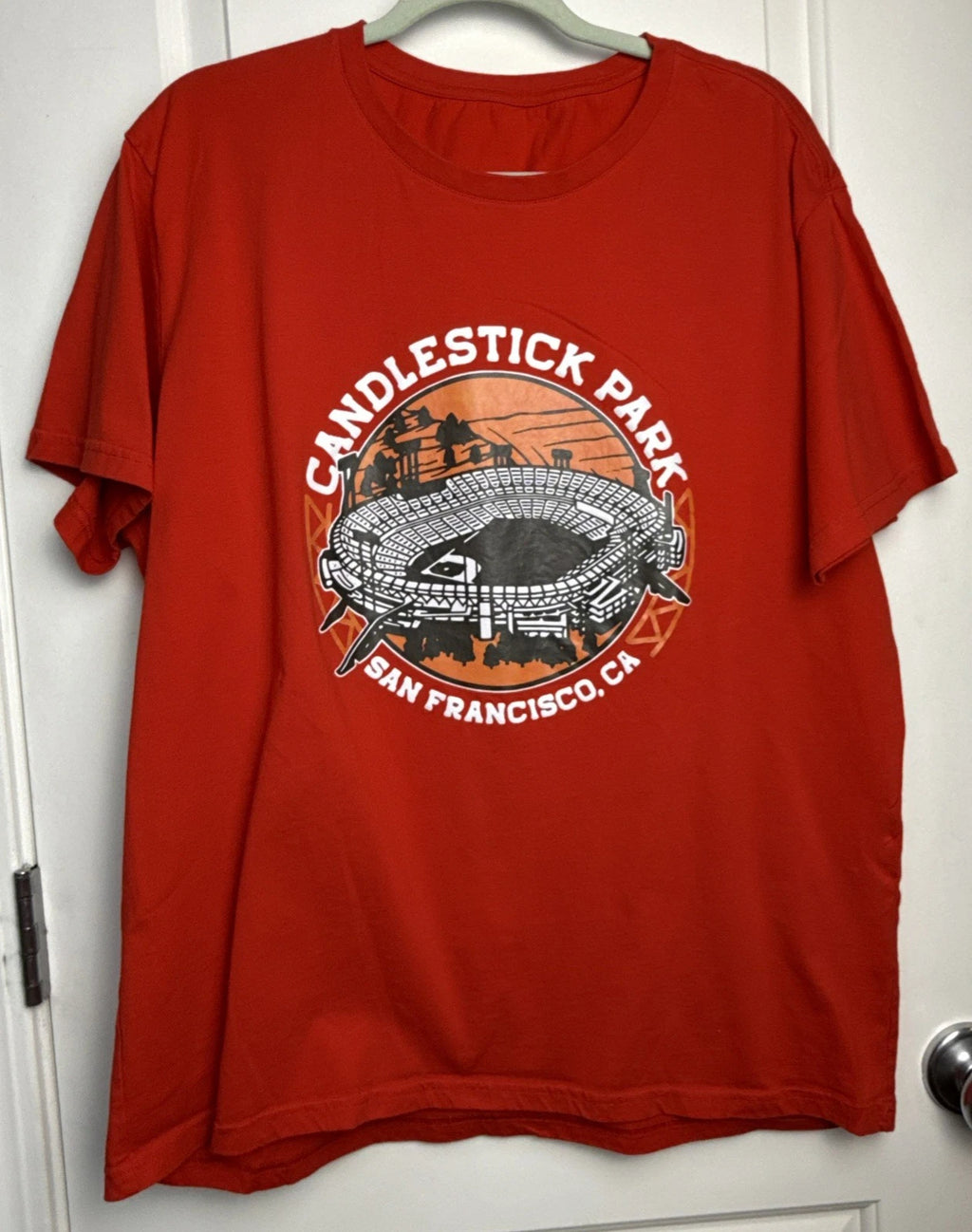 Candlestick Park SF CA Unisex Large Red Graphic T-Shirt Stadium Vintage Tee Soft