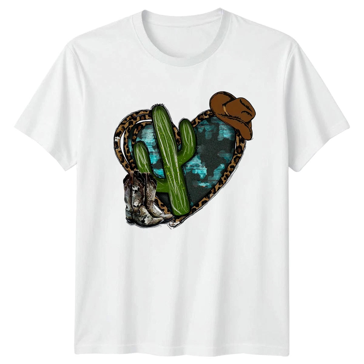 Sunflower Western Cactus Womens T-Shirt Boho Desert Birthday Gift For Her