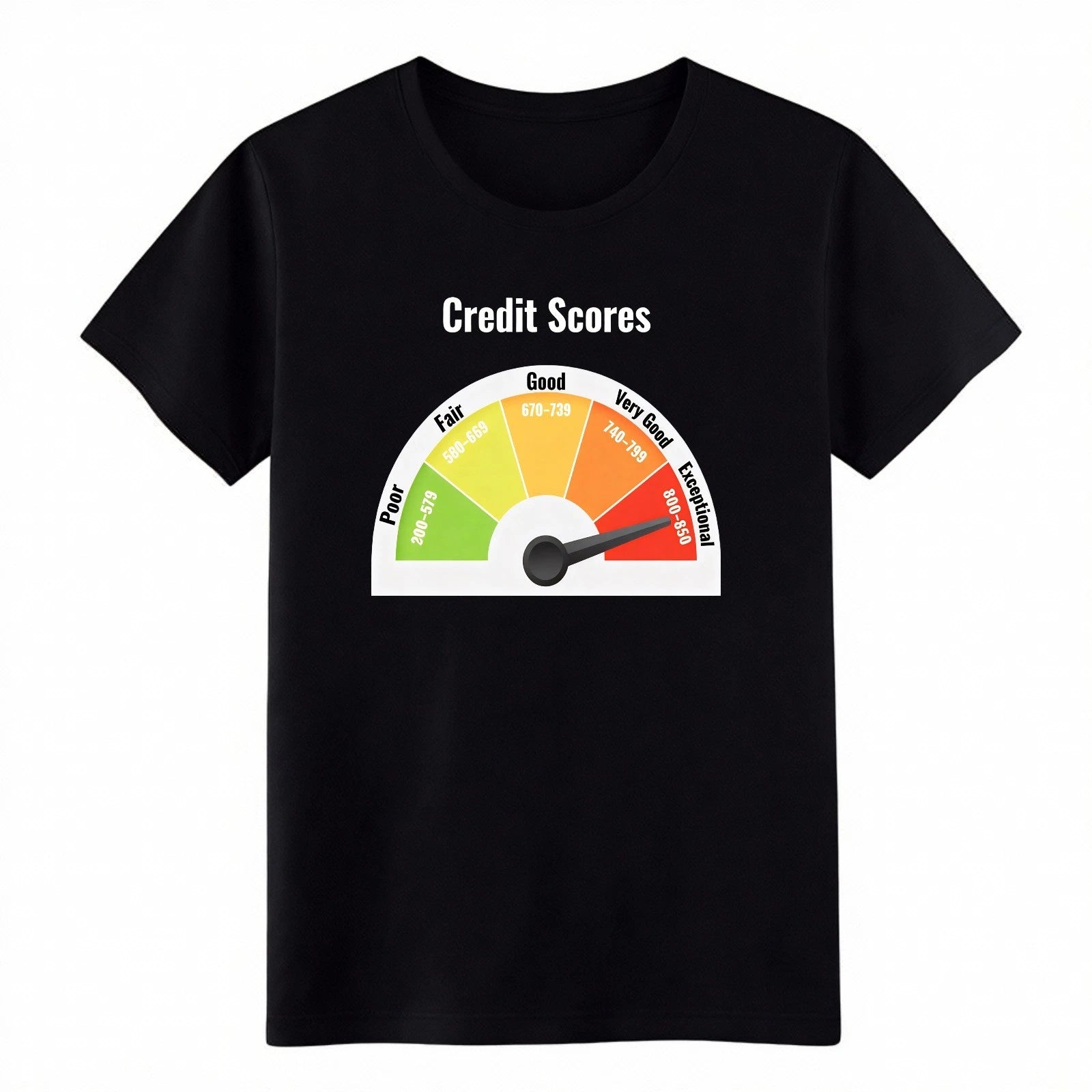 Funny Credit Score Gauge Graphic Unisex T-Shirt S-5XL Cotton Tee Free Shipping