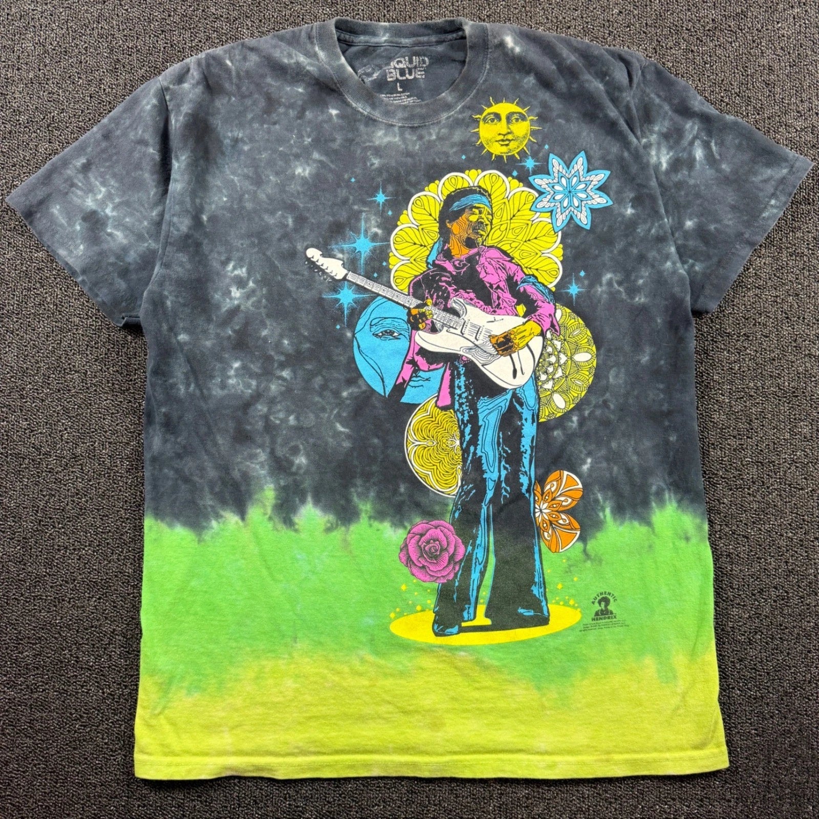 Liquid Blue Jimi Hendrix Tie Dye Graphic T-Shirt Mens Large Green 90s Style