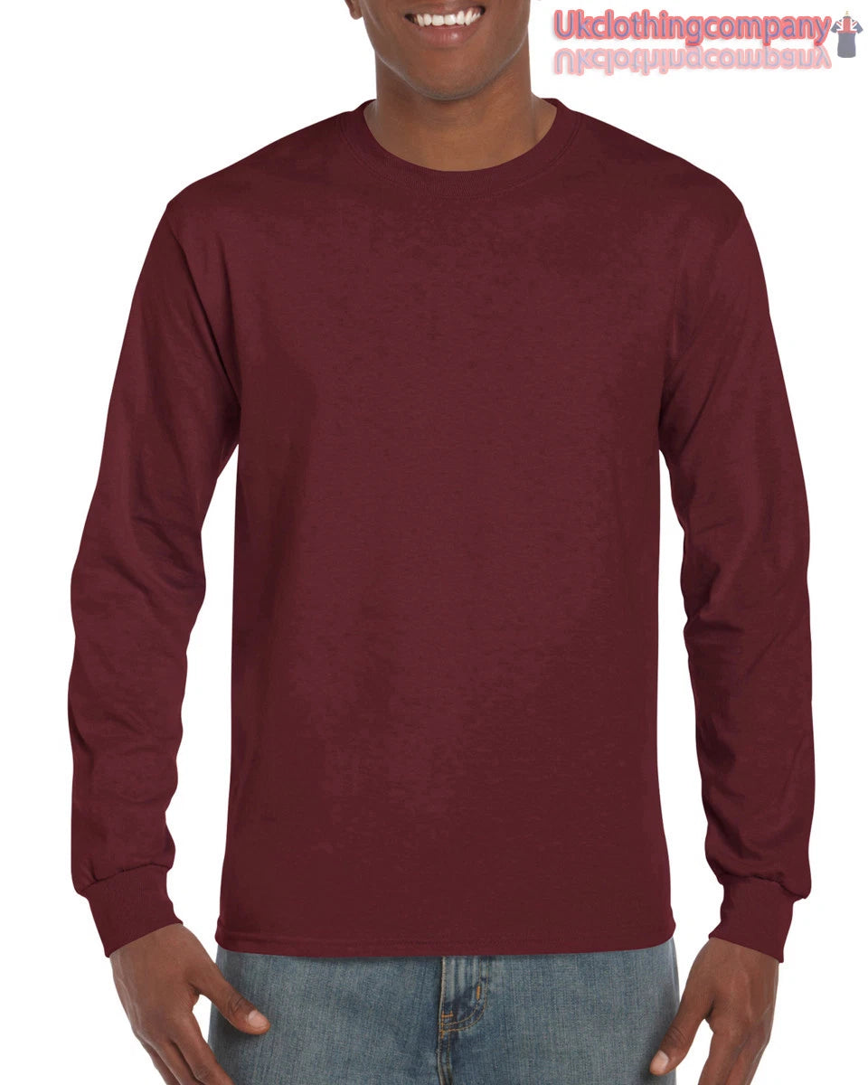 Maroon Adult Gildan Long Sleeve Ultra Cotton t-shirt-Mens Tops s m l xl 2xl