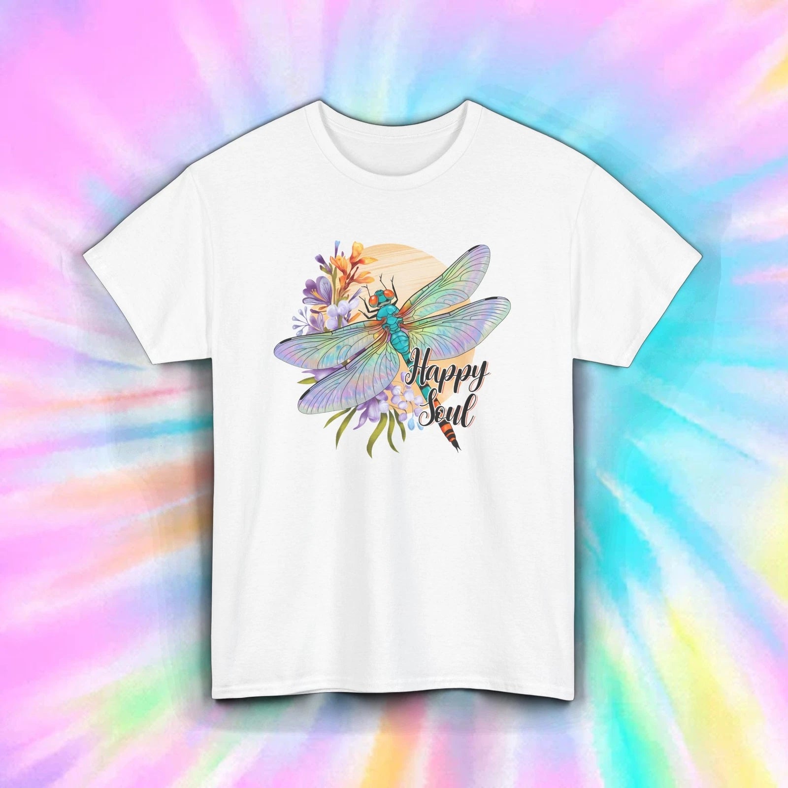 Happy Soul Shirt Colorful Dragonfly Floral Spiritual Boho Graphic Tee S-5XL