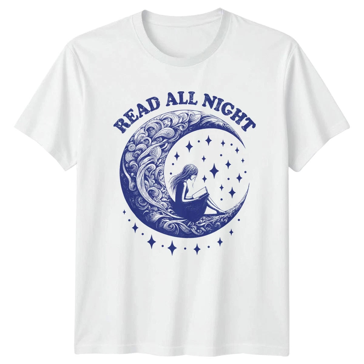 Read All Night Womens T-Shirt Celestial Boho Book Lover Birthday Gift For Her