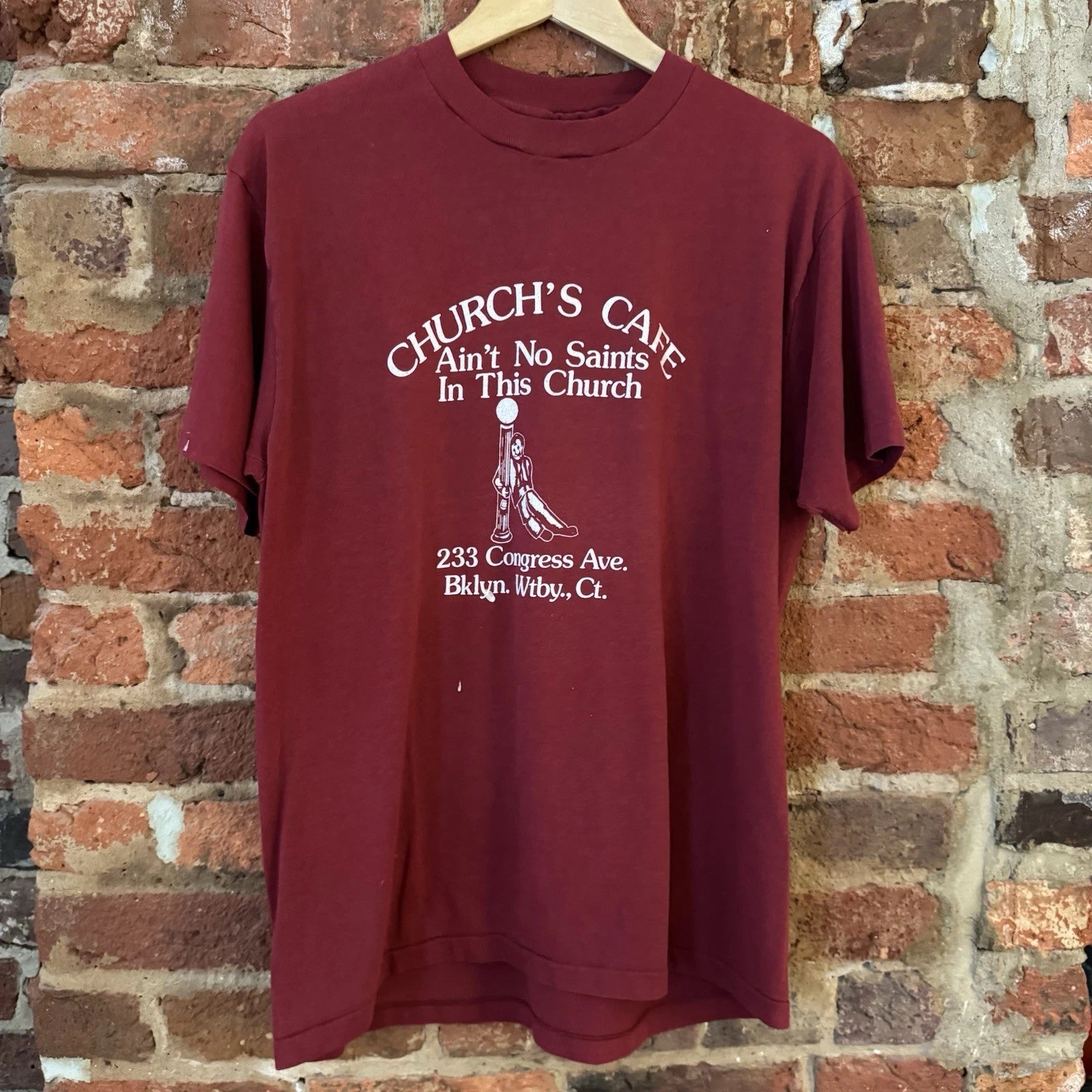 Vintage 80s 90s Church's Cafe Waterbury CT Drunk Bar T Shirt L/XL Streetwear