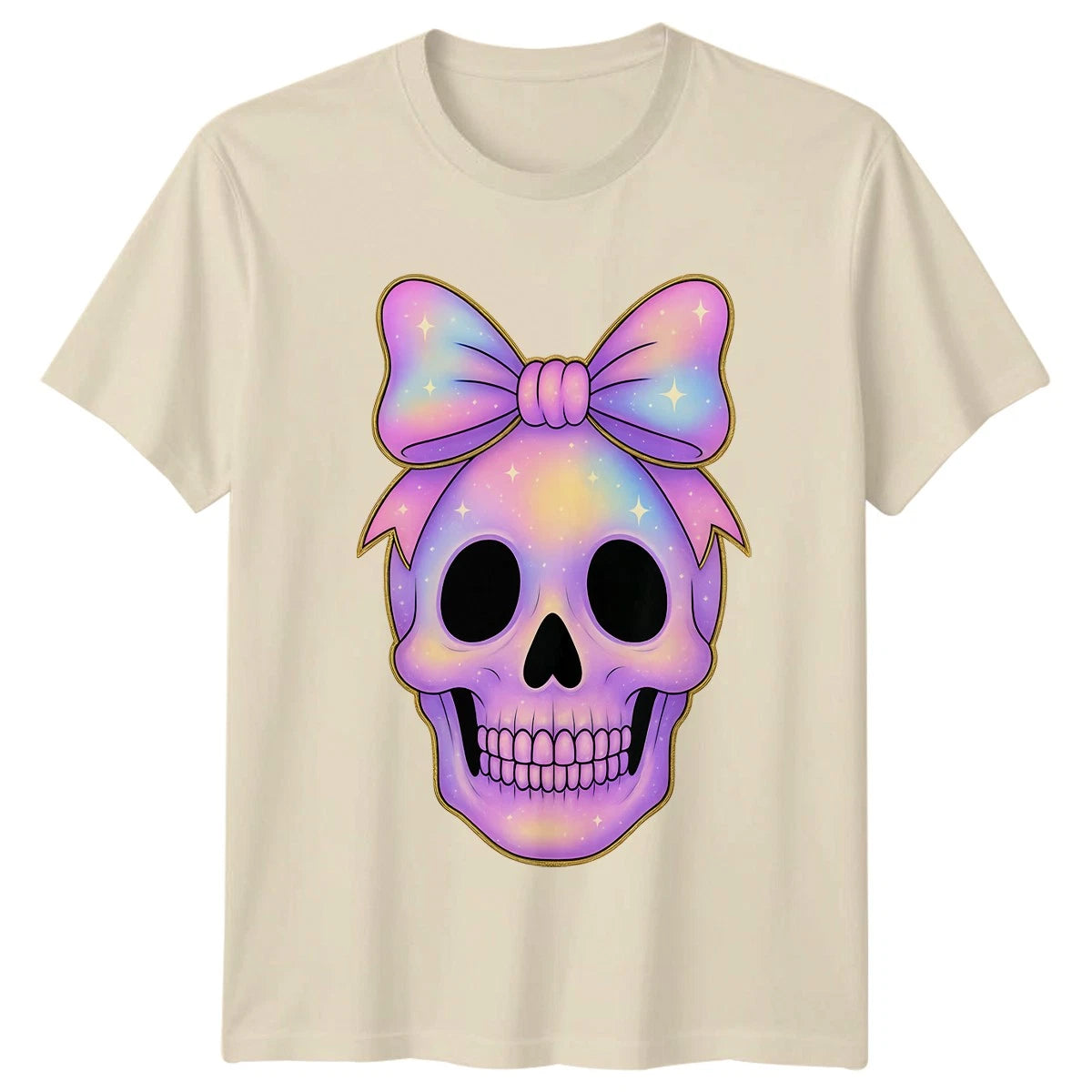 Womens T-Shirt Pastel Goth Skull Bow Christmas Gift For Her