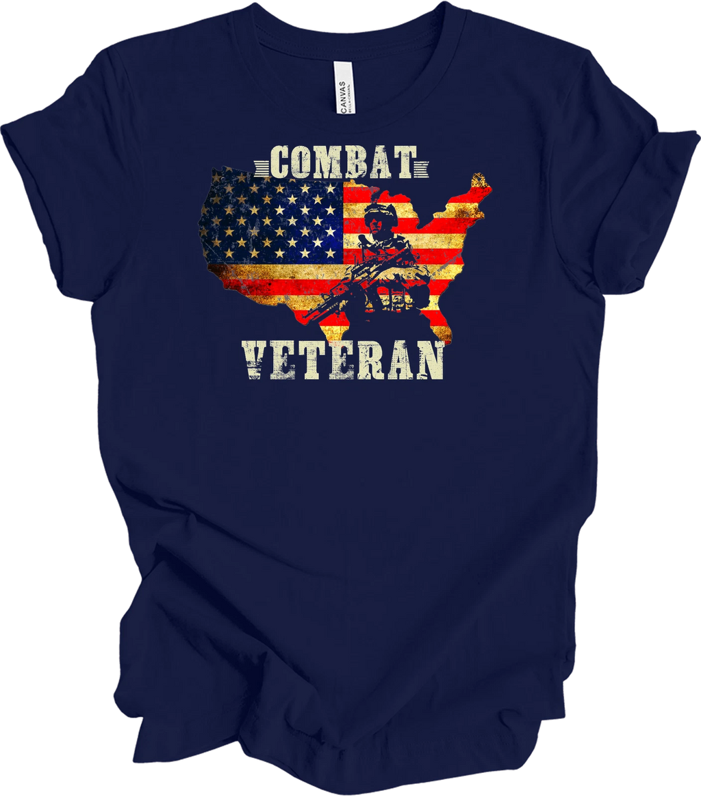 Combat Veteran T-Shirt - Patriotic USA Flag Design