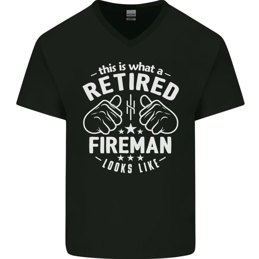 This Is What a Retired Fireman Looks Like Mens V-Neck Cotton T-Shirt