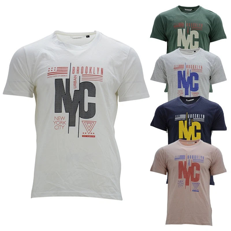 Mens T Shirts Crew Neck Short Sleeve Casual Soft Cotton NYC Printed Beach Tees