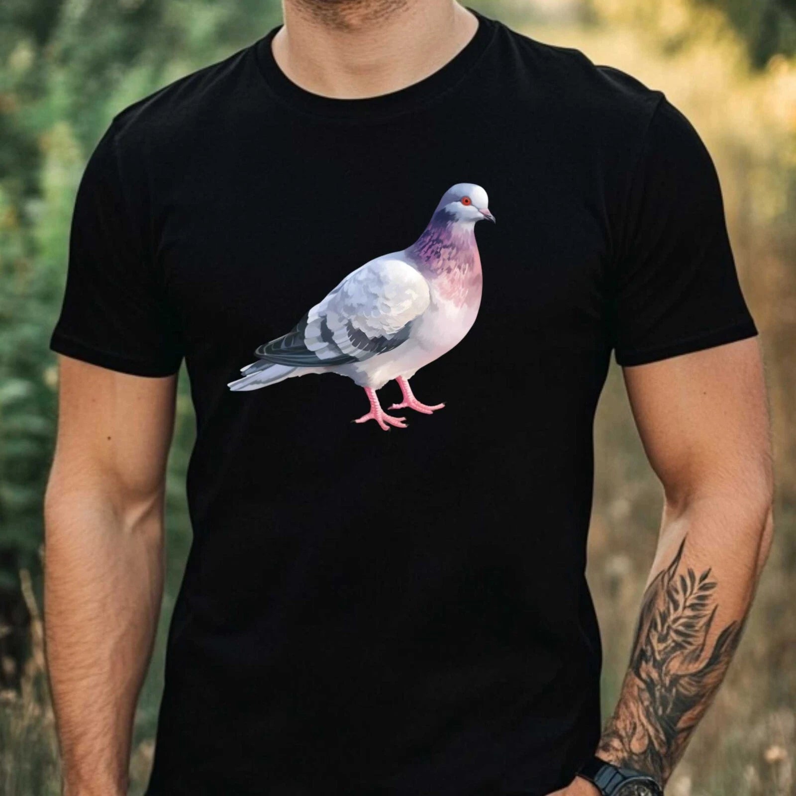 Mens Watercolour Bird Print Cotton T-Shirt Size XS to 5XL