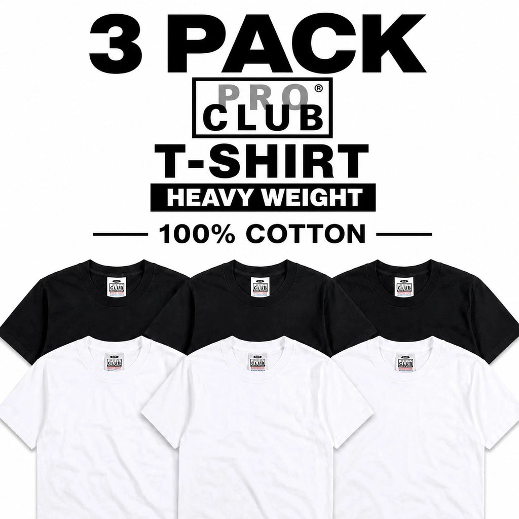 3 PRO CLUB T SHIRT HEAVYWEIGHT SHORT SLEEVE PLAIN 100% COTTON Black Or White