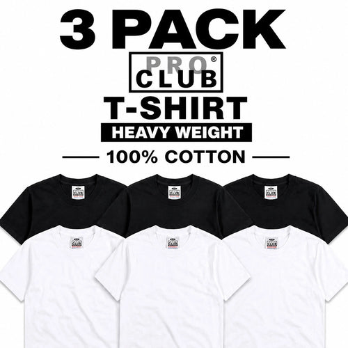 3 PRO CLUB T SHIRT HEAVYWEIGHT SHORT SLEEVE PLAIN 100% COTTON Black Or White