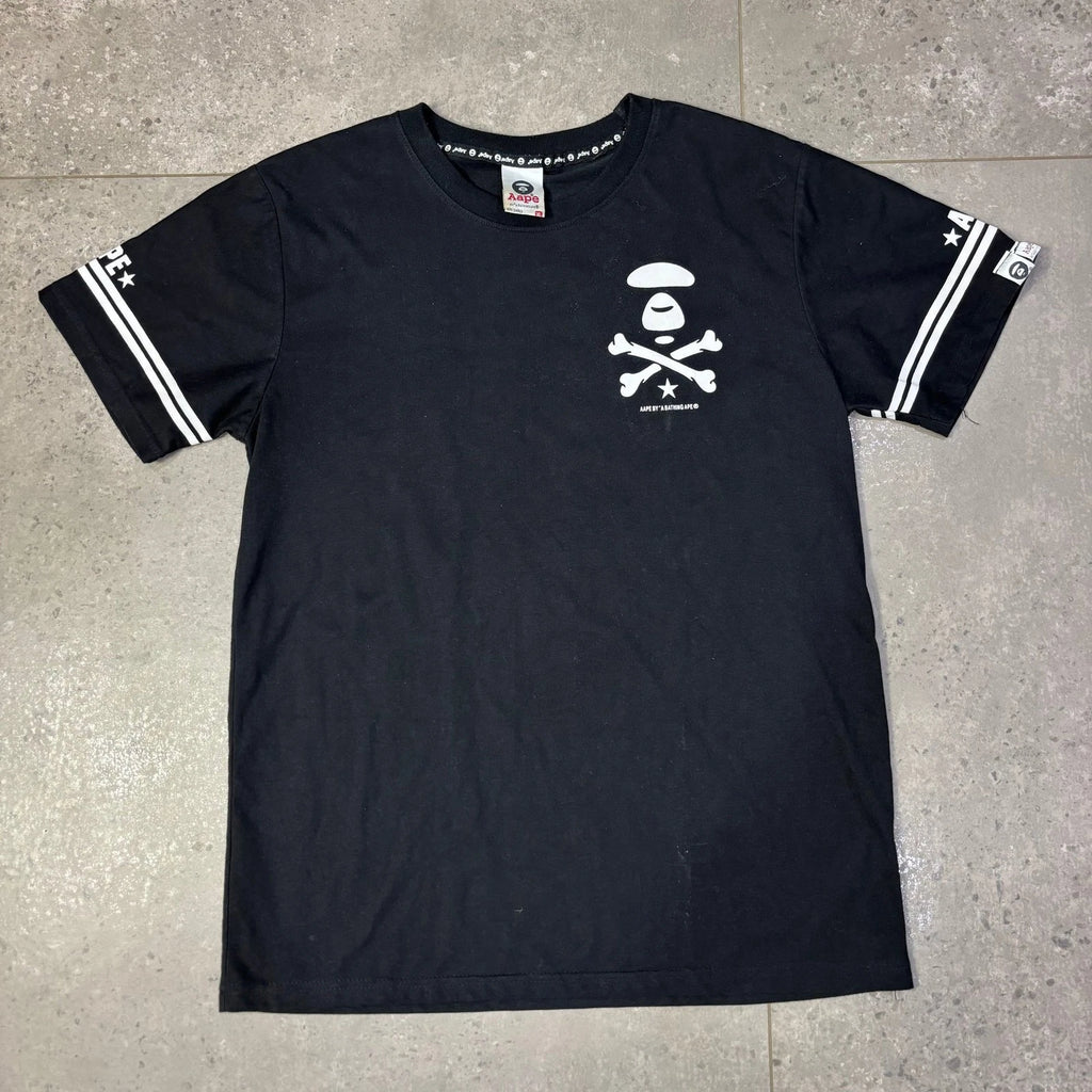 AAPE T-Shirt Men's XL Black Graphic Print Logo Skull Football Jersey Style