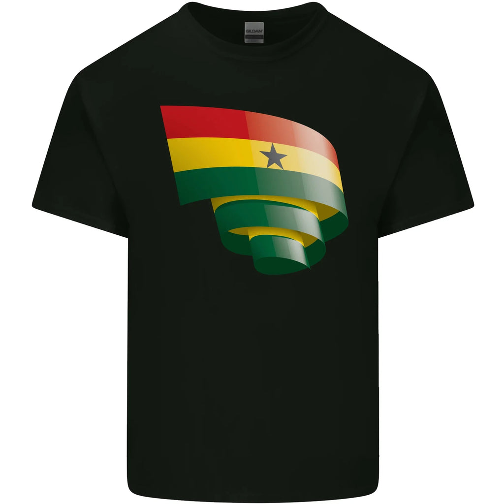 Curled Ghana Flag Ghanaian Day Football Mens Cotton T-Shirt Tee Top
