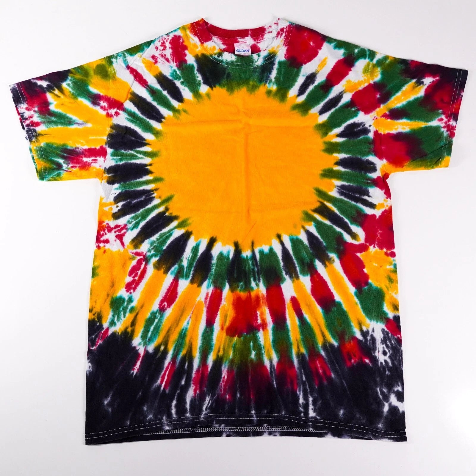 Rasta Reggae 420 Tie Dye Hippie Short Sleeve Shirt Adult Medium Green Yellow Red