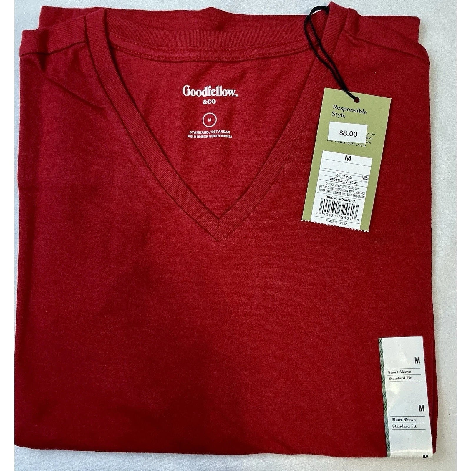 2 Pack Goodfellow & Co Mens Red V Neck Short Sleeve Standard Fit T Shirt Med New