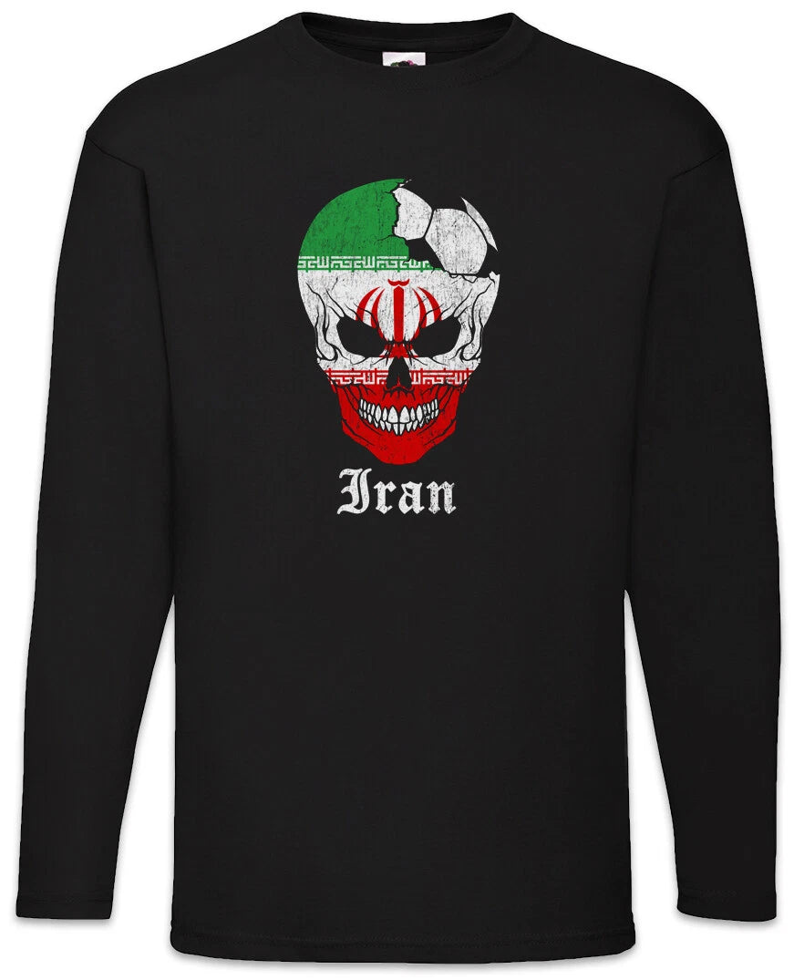 Iran Football Skull I Men's Long Sleeve T-Shirt Iranian Soccer Flag World